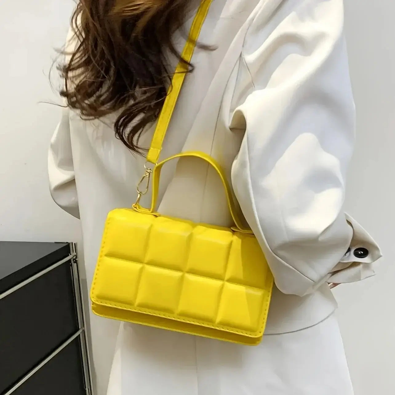 Women’s Mini Quilted Shoulder Bag | Solid Color Faux Leather Square Purse with Adjustable Strap