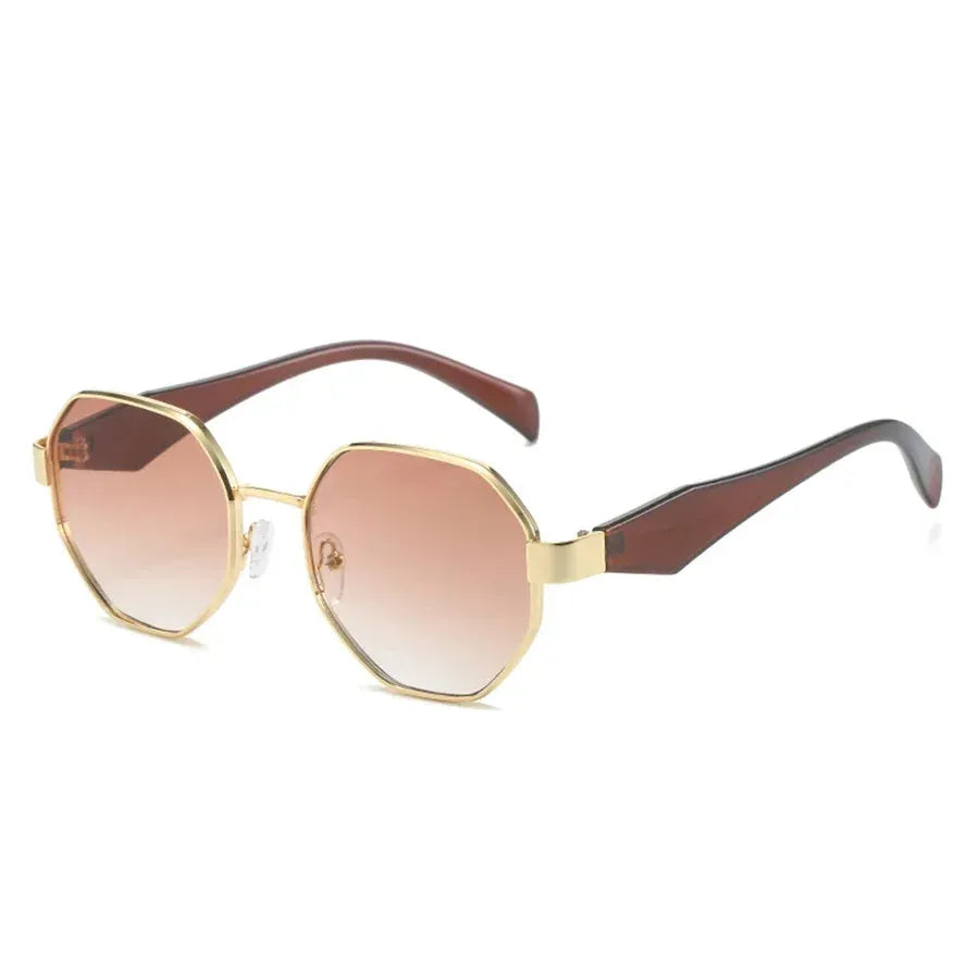 Retro Polygonal Sunglasses with Metal Frame and UV400 Lenses