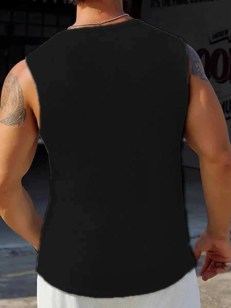 Men’s Ribbed Knit Tank Top Solid Color Sleeveless Shirt for Workout, Bodybuilding & Streetwear