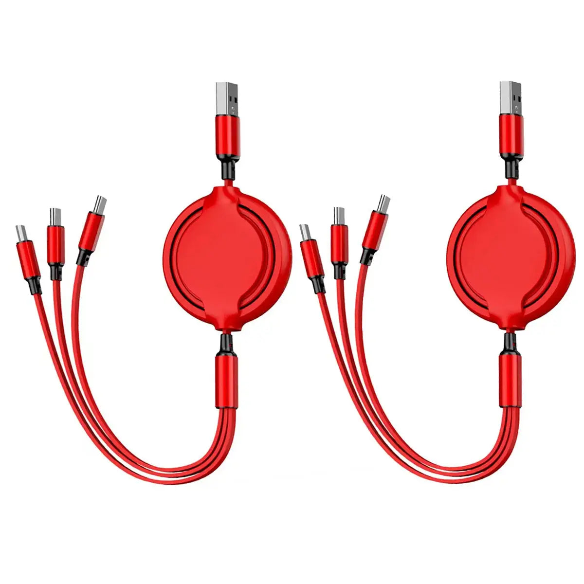3-in-1 retractable USB charging and data cable, fast charge, compatible with iPhone, Samsung, Huawei, Xiaomi (2-pack)