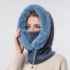 Blue women's winter fur hat with hood