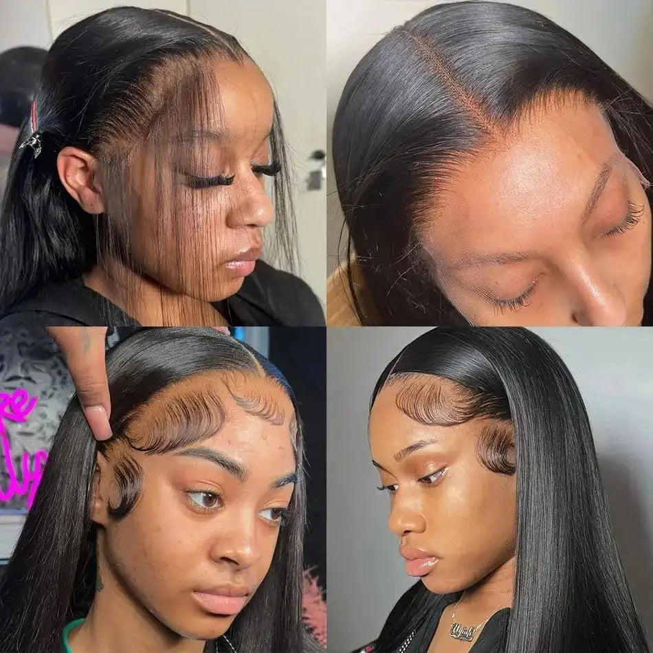Glueless Brazilian Human Hair Wig Bone Straight with HD Transparent Lace 4x4, 5x5, 13x4 & 13x6 Lace Front Options in Natural Black