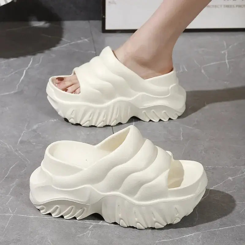 Women’s Platform Wedge Sandals – Open Toe Slip-On Slides with Ankle Buckle for Summer Beach Style