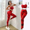 Red tie dye yoga sports set with leggings and top