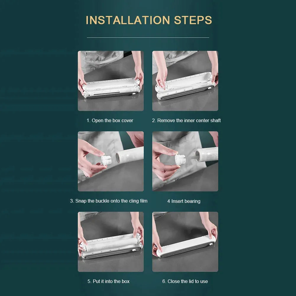 Magnetic Plastic Wrap Dispenser with Slide Cutter