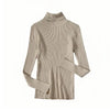 Light beige ribbed turtleneck sweater for women