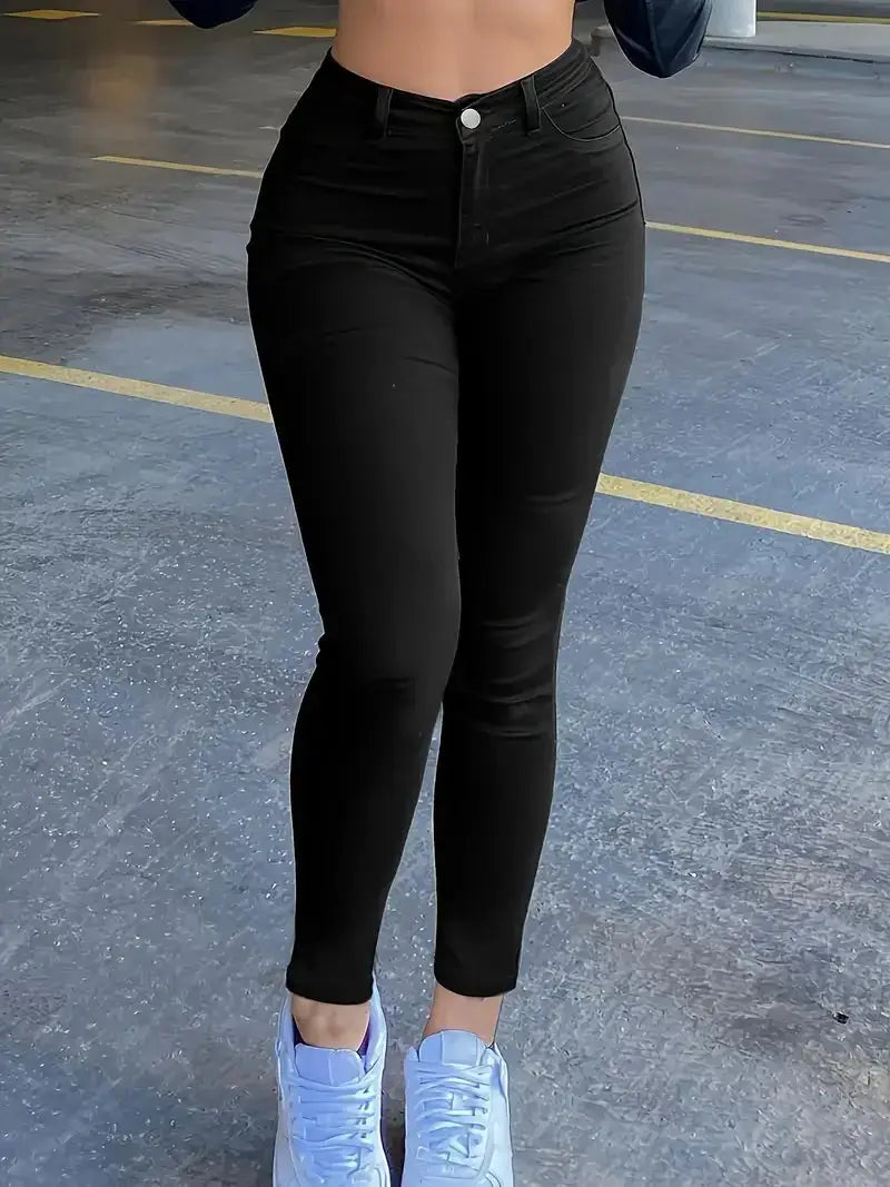 Women’s Slim Fit Washed Denim Jeans – Casual Everyday Pants with Zipper & Button Closure – Simple and Comfortable Style