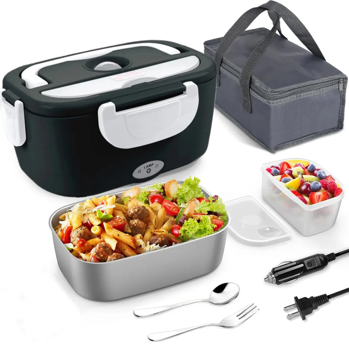 Electric Lunch Box 12V/24V/110V Portable Food Warmer with 1.5L Stainless Steel