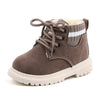 Brown kids' casual boots with lace-up and plush lining