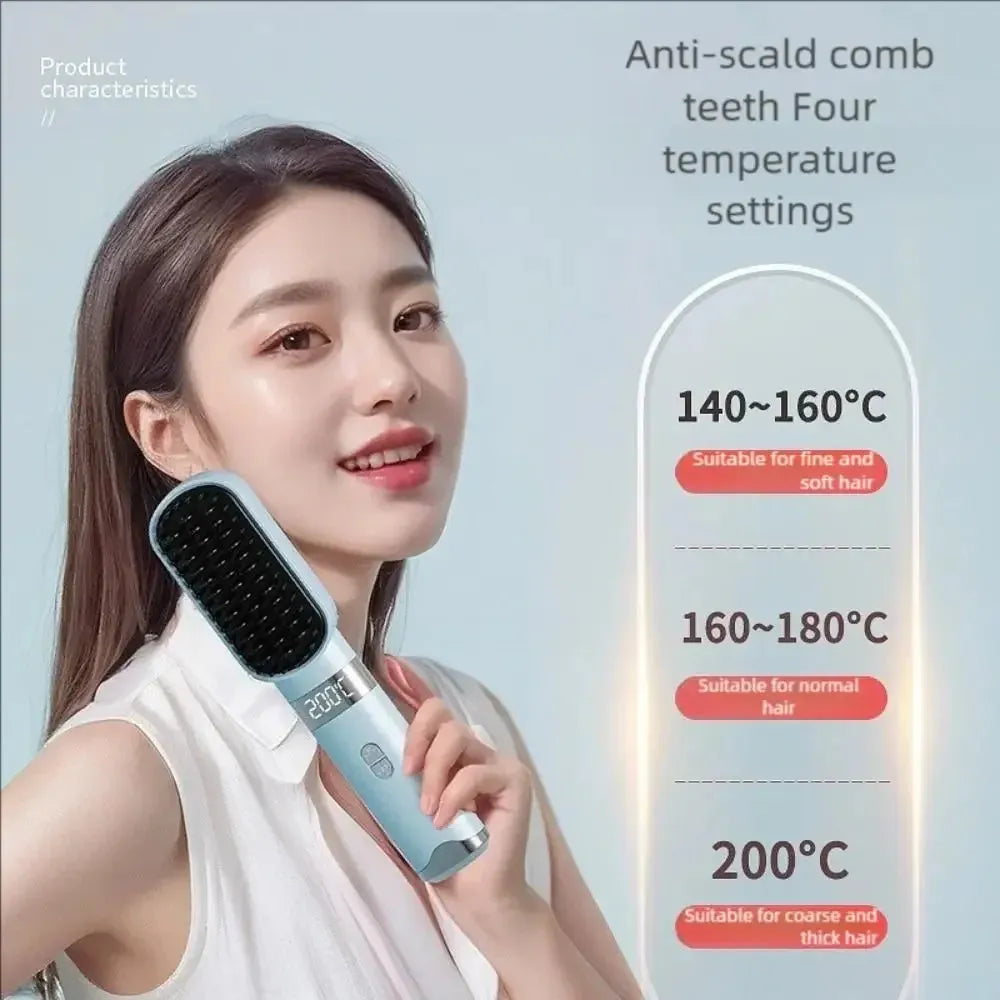 Wireless Hot Comb Hair Straightener With LCD And Type C