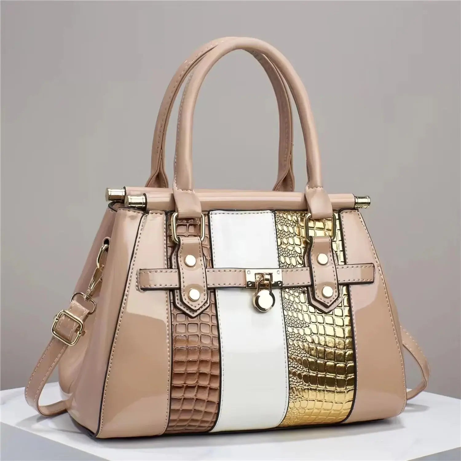Women's Glossy PU Leather Handbag – Elegant Tote Purse for Casual & Formal Use