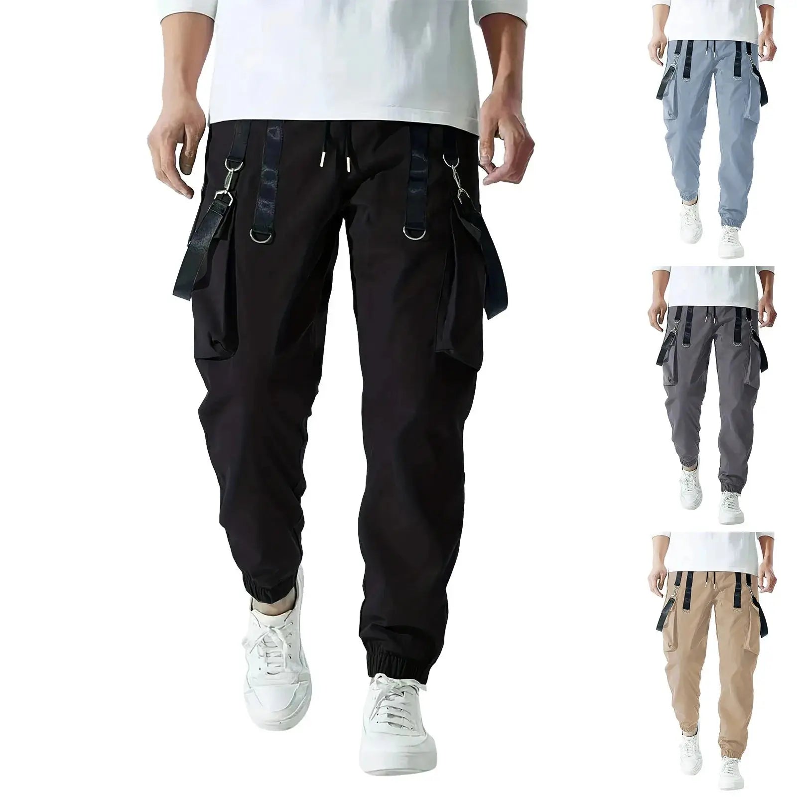 Men’s Slim Fit Stretch Pants, Elastic Fitness Trousers with Multi-Pockets for Training and Casual Wear