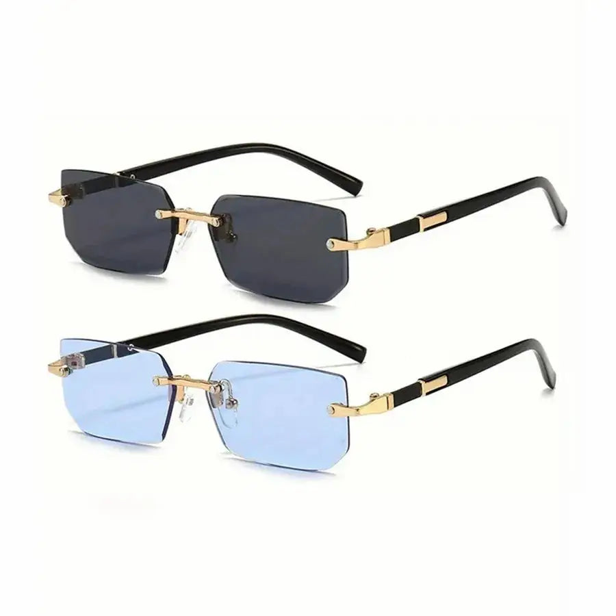 Rimless Rectangle Sunglasses | Unisex Small Square Summer Shades for Travel & Fashion