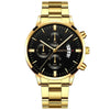 Gold luxury fashion watch with black round dial