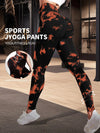 Black and orange tie-dye yoga pants for sports activities