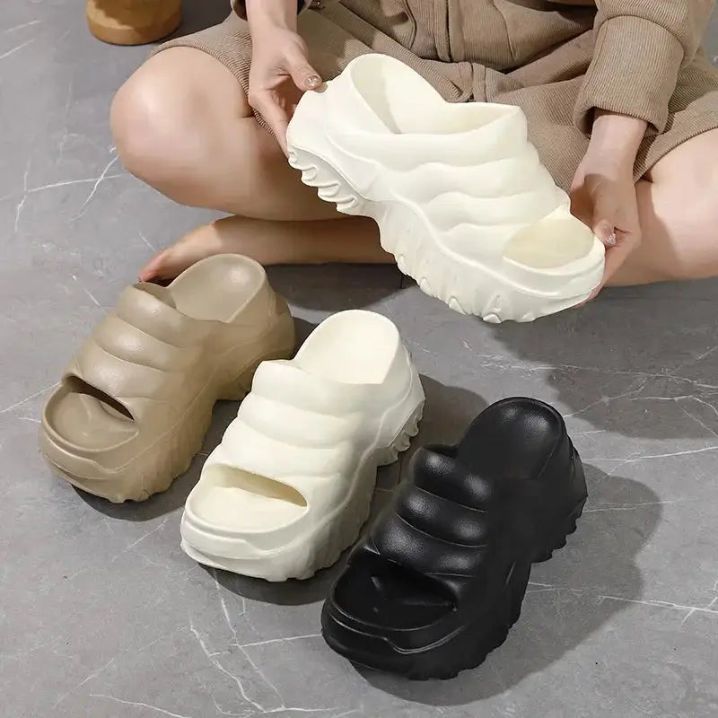 Women’s Platform Wedge Sandals – Open Toe Slip-On Slides with Ankle Buckle for Summer Beach Style