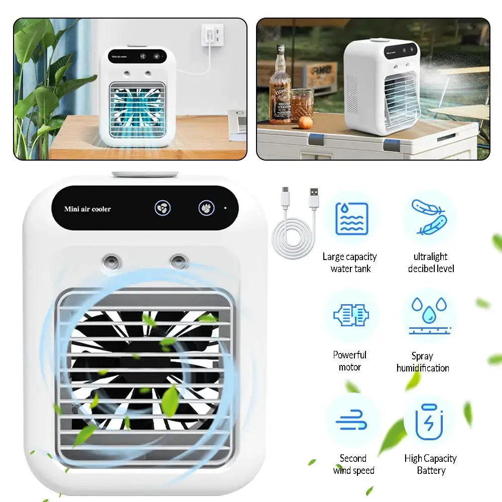 Mini Air Cooler Fan – 2-Speed USB Rechargeable Mist Humidifier with 500ml Water Tank & 1800mAh Battery for Home, Office & Dorm