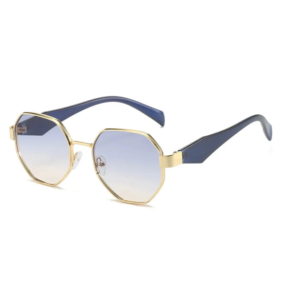 Retro Polygonal Sunglasses with Metal Frame and UV400 Lenses