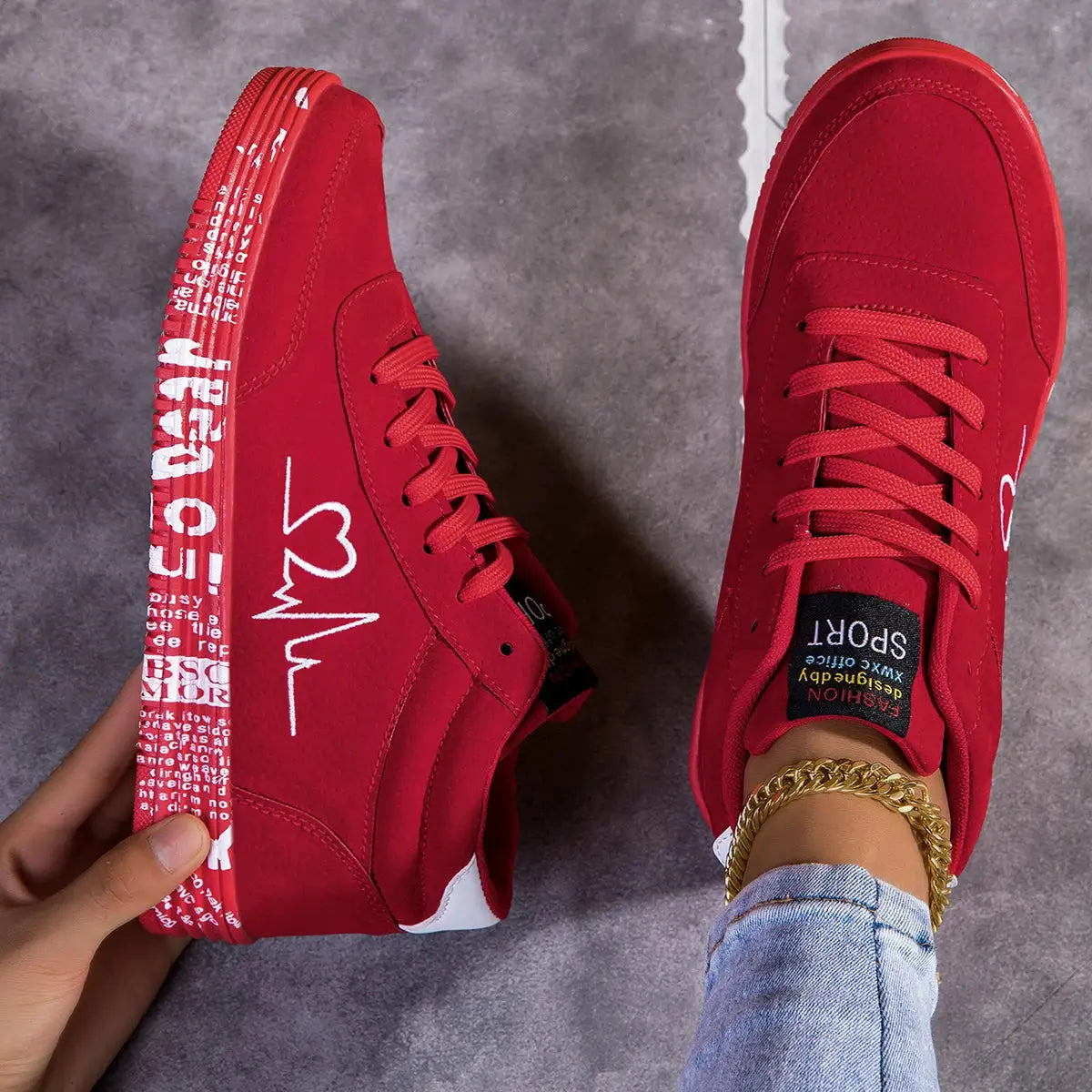 Women’s Heart Design Sneakers | Comfy Lace-Up Platform Shoes for Valentine’s Day & Daily Style