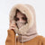 Beige women's winter fur hat with hood