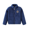 Blue fleece jacket with embroidered patch for children