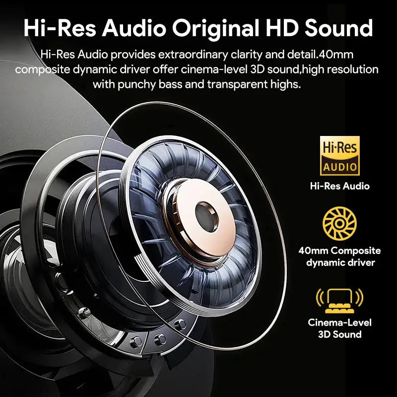 Wireless Over-Ear Headphones Bluetooth 5.4 with 43dB ANC Hi-Res Audio & 60H Playtime