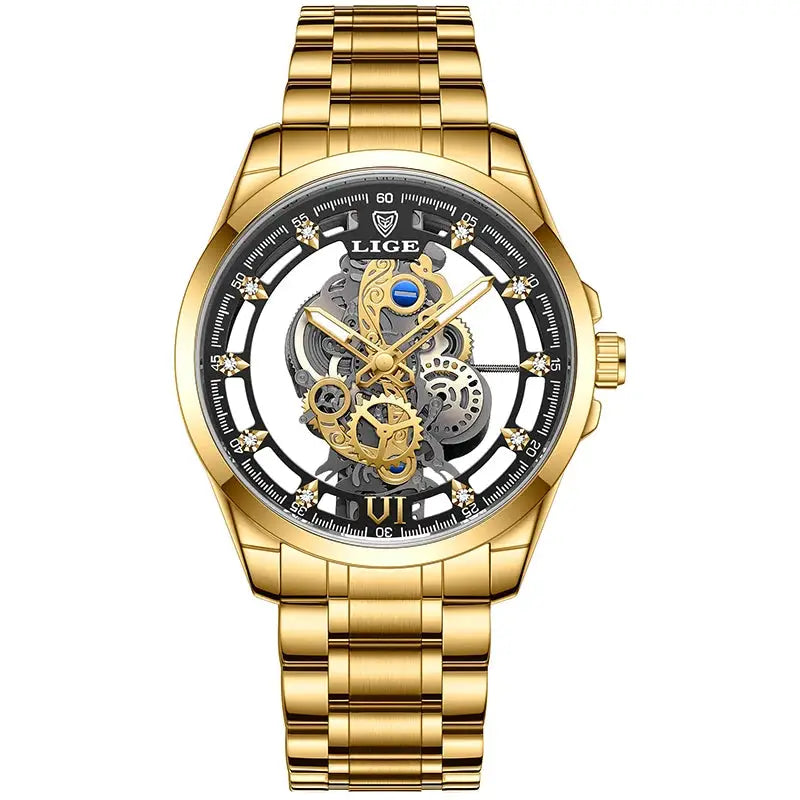 Men’s Skeleton  Watch Luxury Design Quartz Movement Waterproof Gift Box Included