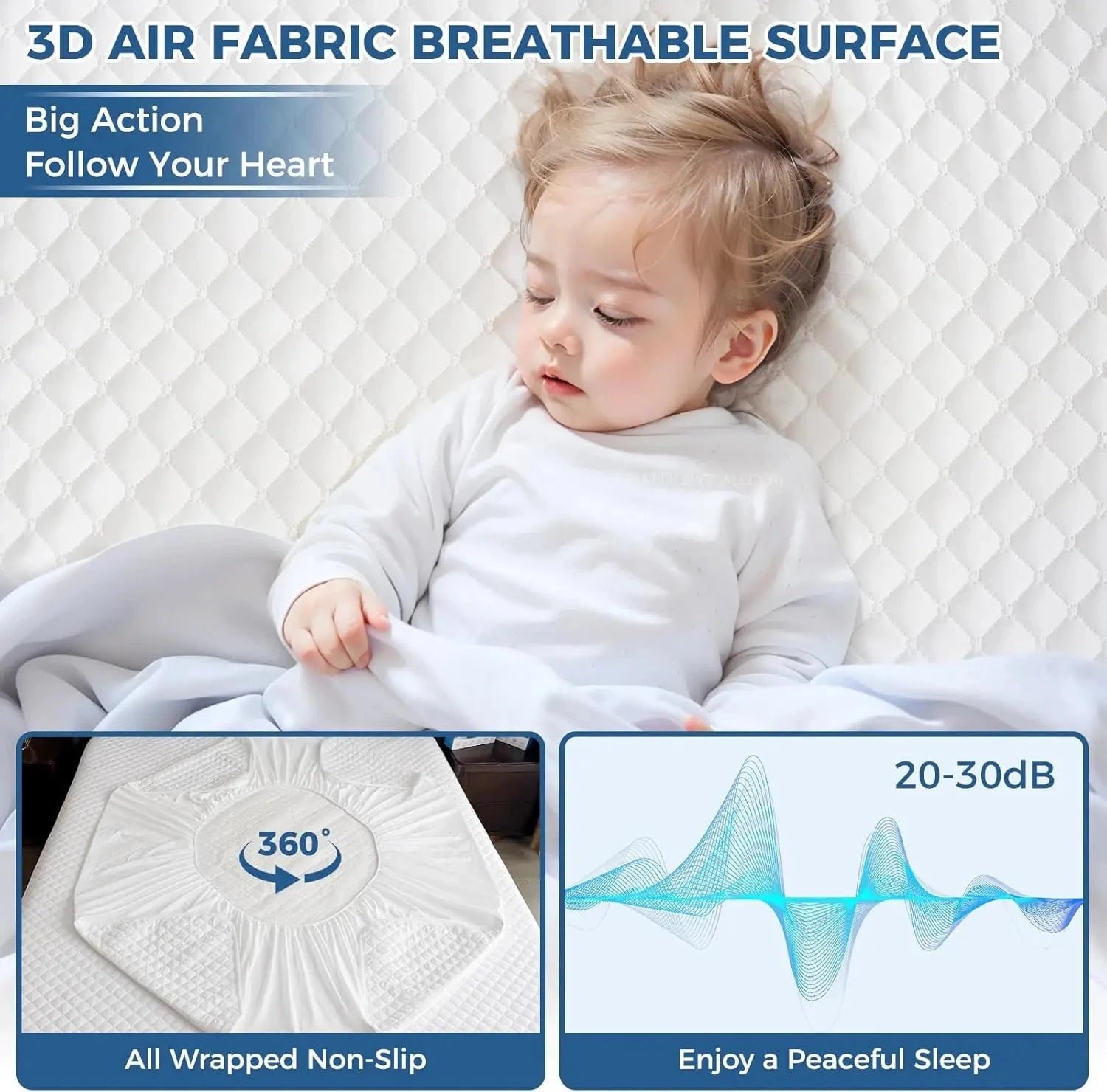 Waterproof Mattress Protector Soft 3D Air Fabric Fitted Pad