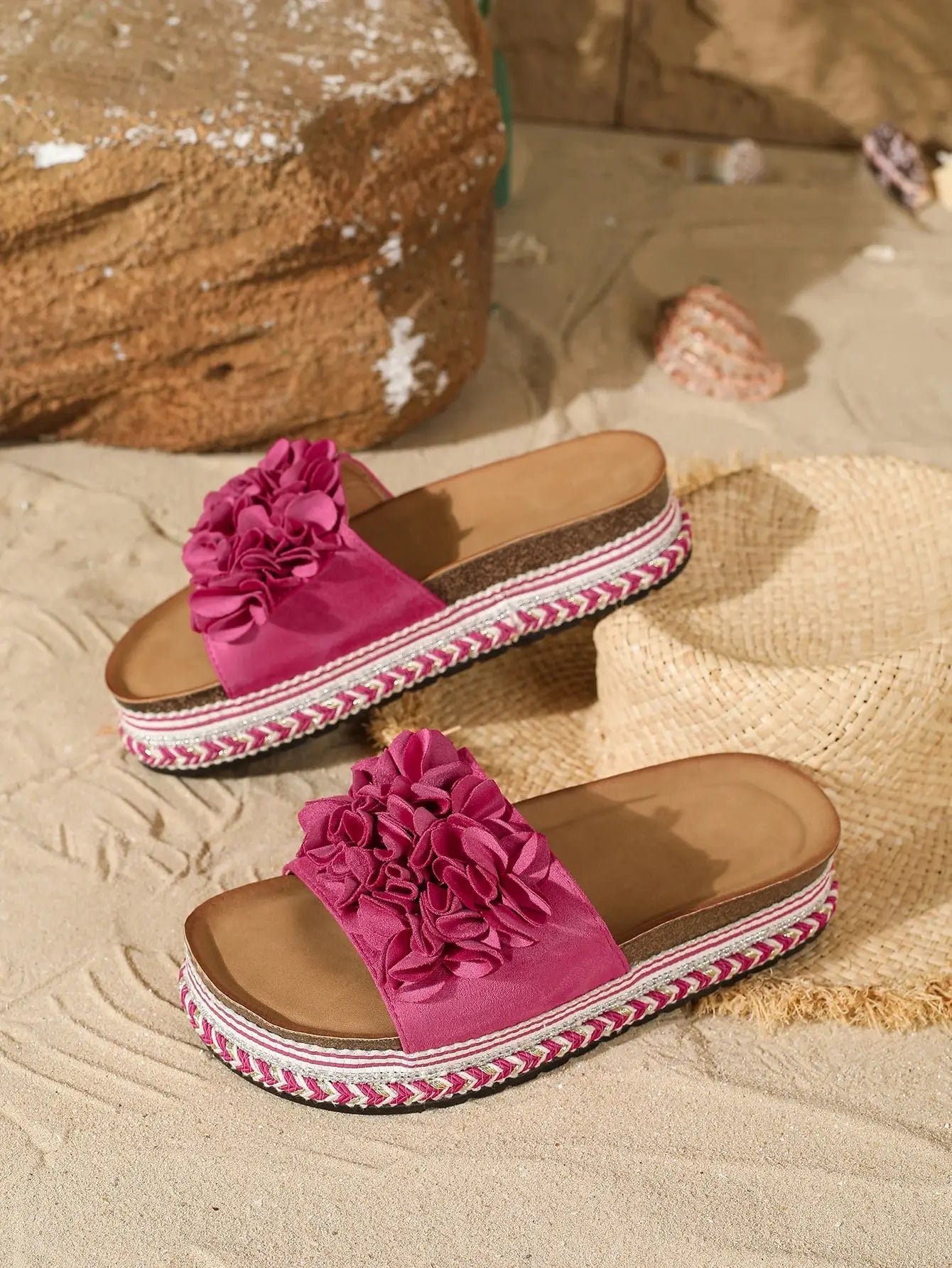 Women's Wedge Sandals Slip-On with Bowknot, Flat Gladiator Summer Slides for Casual Comfort
