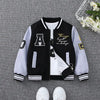 Black and gray children's jacket with letter patches