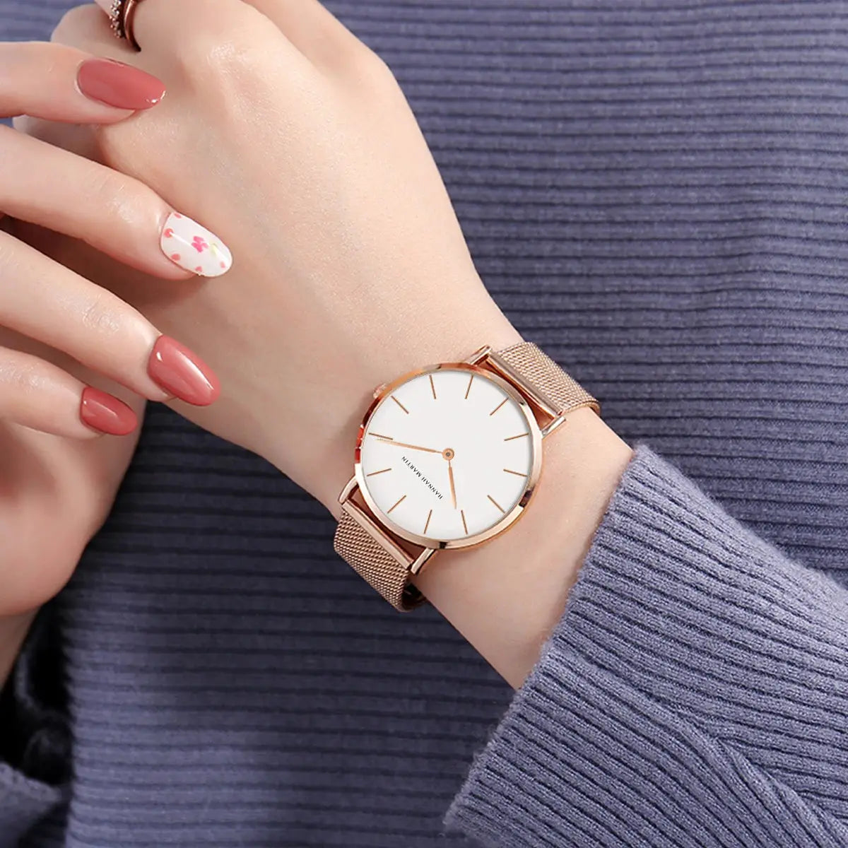 Women’s Minimalist Quartz Watch – 36mm Rose Gold Waterproof Design with Nordic Fashion Style