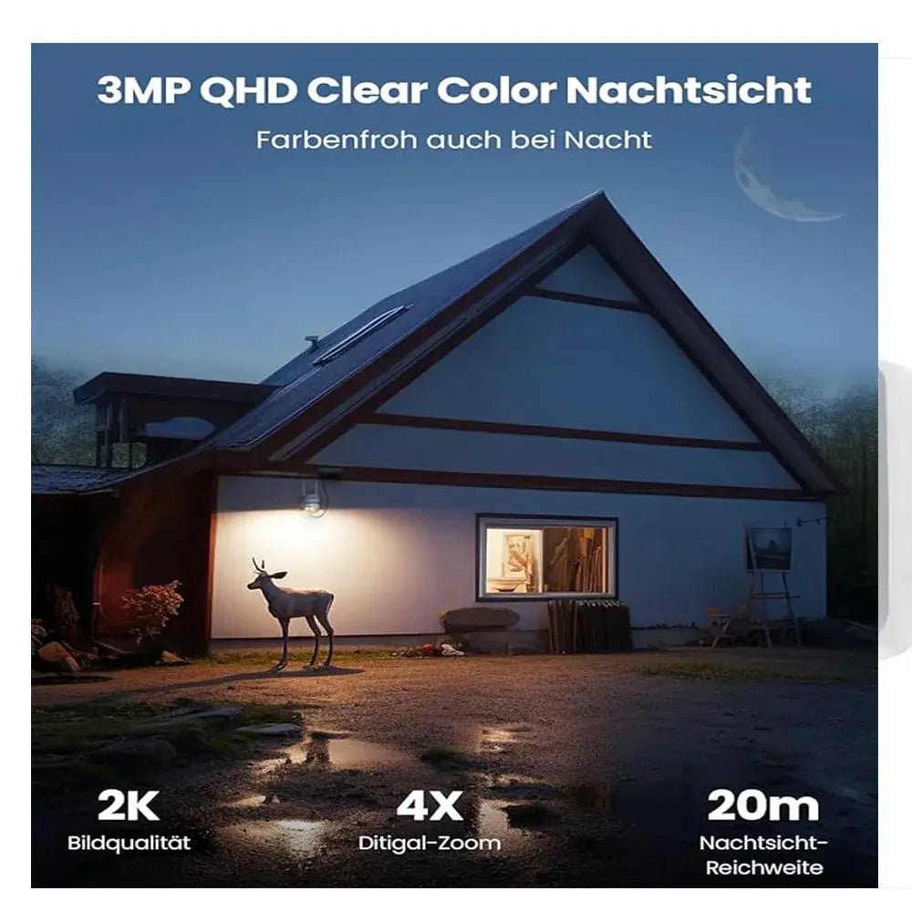 2K 3MP Outdoor Security Camera – Wireless Solar-Powered PTZ Cam with 360° View, Battery, and WiFi for Home Surveillance