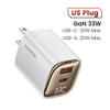 White 33W GaN charger with US plug, digital display