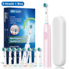 Pink rechargeable toothbrush with 8 heads and box