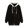 Black plush hooded jacket with zipper