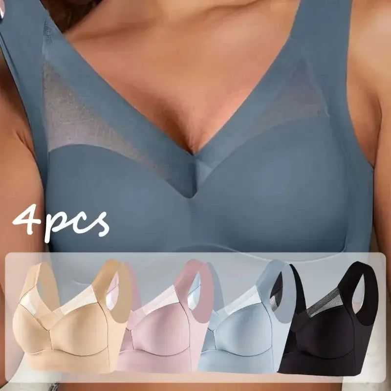 4-Pack Plus Size Seamless Ice Silk Bras Push-Up Wire-Free & Backless