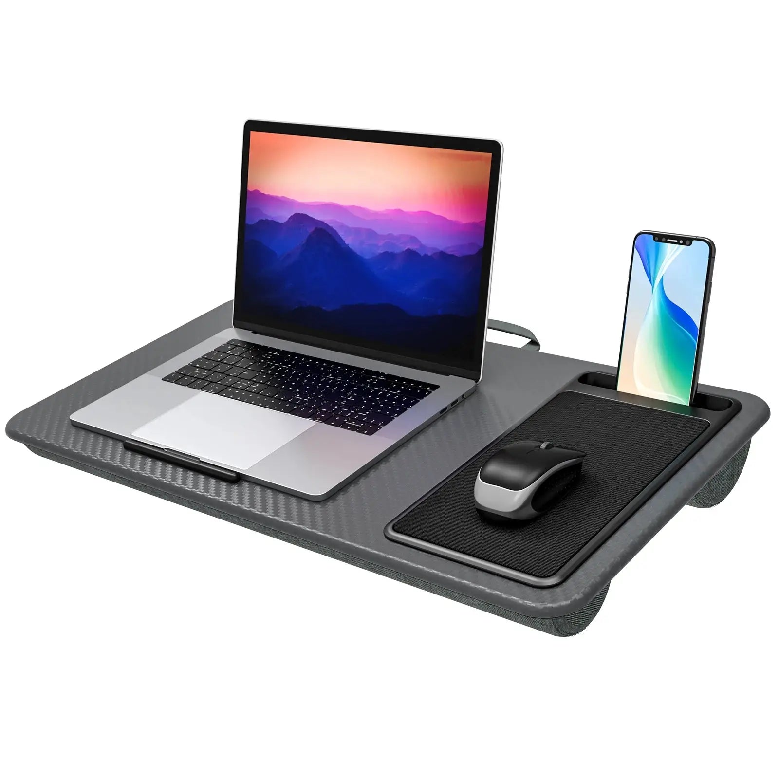 Lap Desk with Mouse Pad & Phone Holder – Portable & Lightweight for Bed, Couch, Travel – 21.1"x12", Anti-Slip Strip