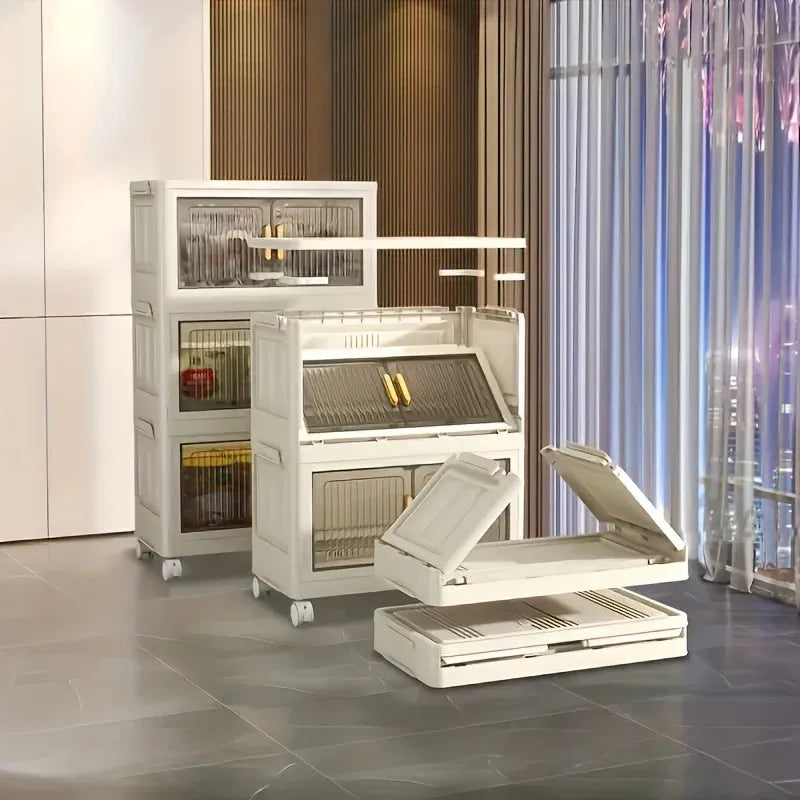 Stackable Storage Cabinet with Doors and Wheels for Home Use