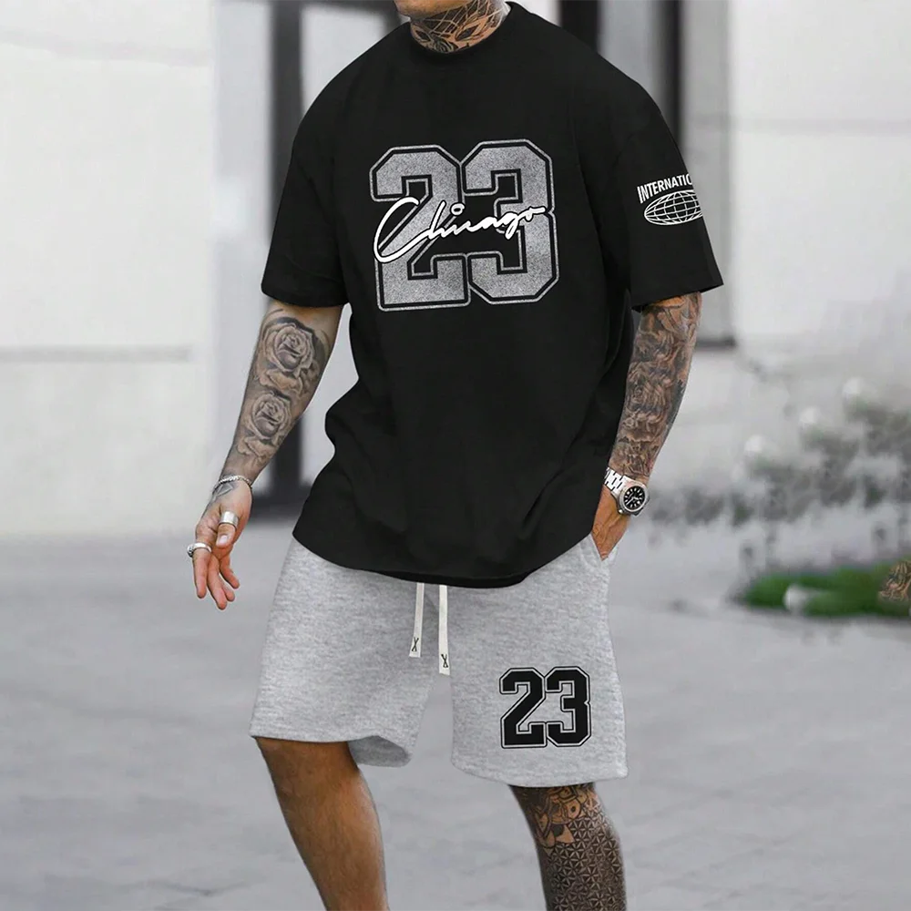 Black and gray Chicago sportswear set with number 23 design.