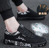 Trendy black canvas shoes with graffiti print