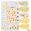 Yellow floral nail stickers with text overlay