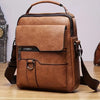 Brown leather men's shoulder bag with front pocket