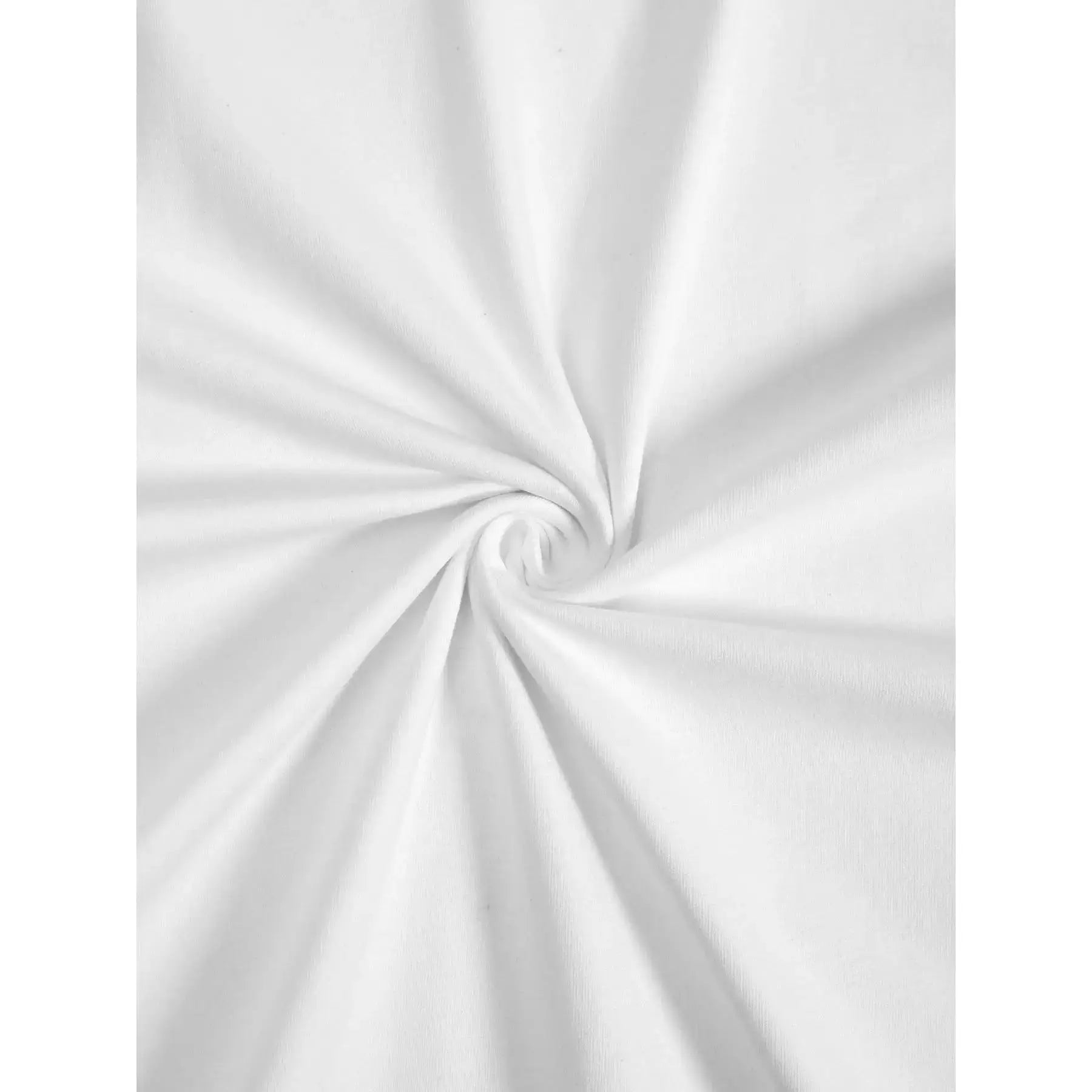 Swirled close-up of white cotton fabric, emphasizing the lightweight, breathable knit texture of the women’s T-shirt.