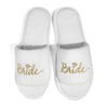 White bridal slippers with 'Bride' embroidery