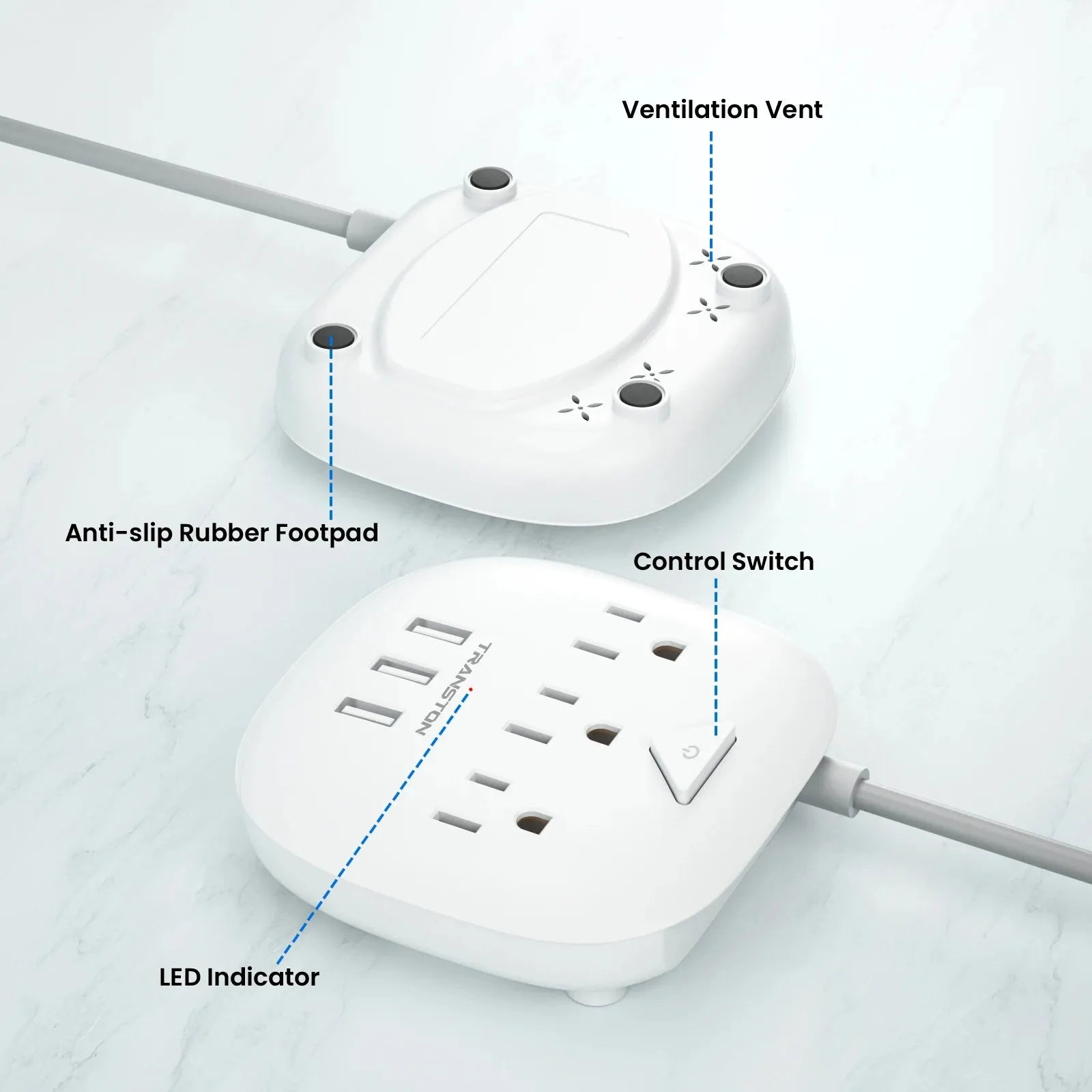 Power Strip Surge Protected With Switch USB Ports 5ft Cord
