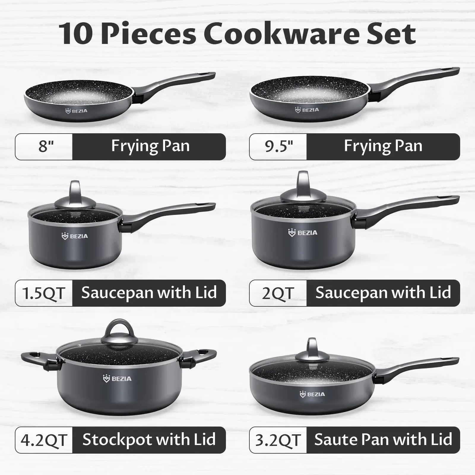 10-Piece Induction Cookware Set Nonstick Pots & Pans with Stay-Cool Bakelite Handles Dishwasher Safe for Easy Cooking & Cleaning
