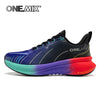 Multicolor cushioned running shoe with red sole