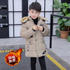 Beige hooded jacket with fur trim for kids