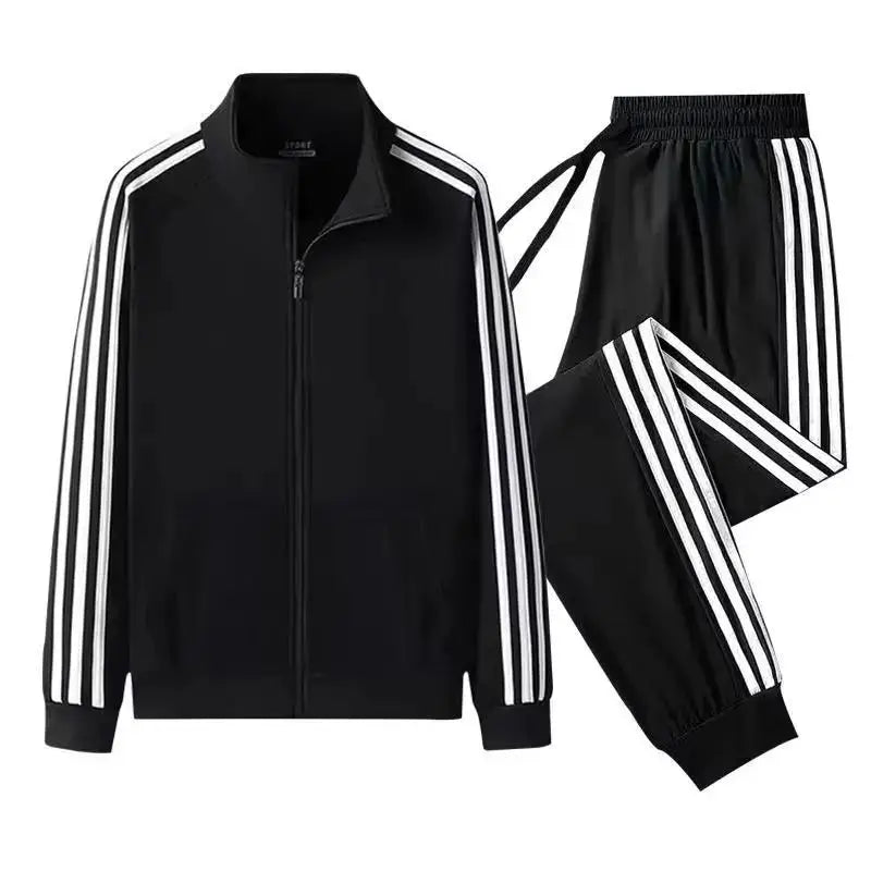 Casual sportswear set for spring and autumn, striped hoodie and pants, couple’s 2-piece running outfit