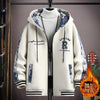 White men's fleece jacket with patterned sleeves